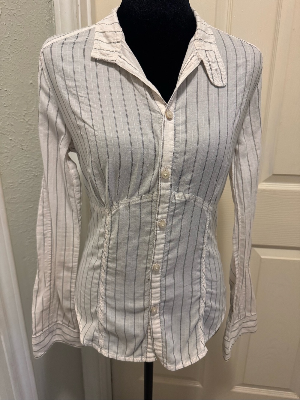 y2K Vintage Diesel White Shirt with Thin Gray Stripes